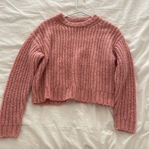 Pink Knitted Cropped Sweater from AE, XS